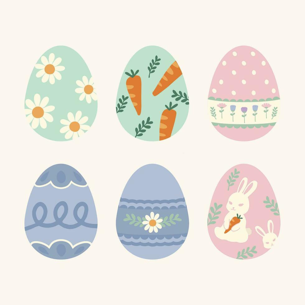 hand drawn vector illustration of a set of Easter design elements. Cute elements doodle collection in flat style. For poster, card, scrapbooking, invitation, graphic resource, social media, print