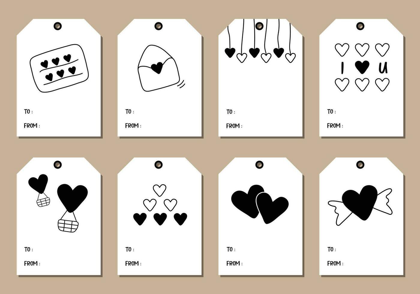 Set of Valentines day gift tag. vector