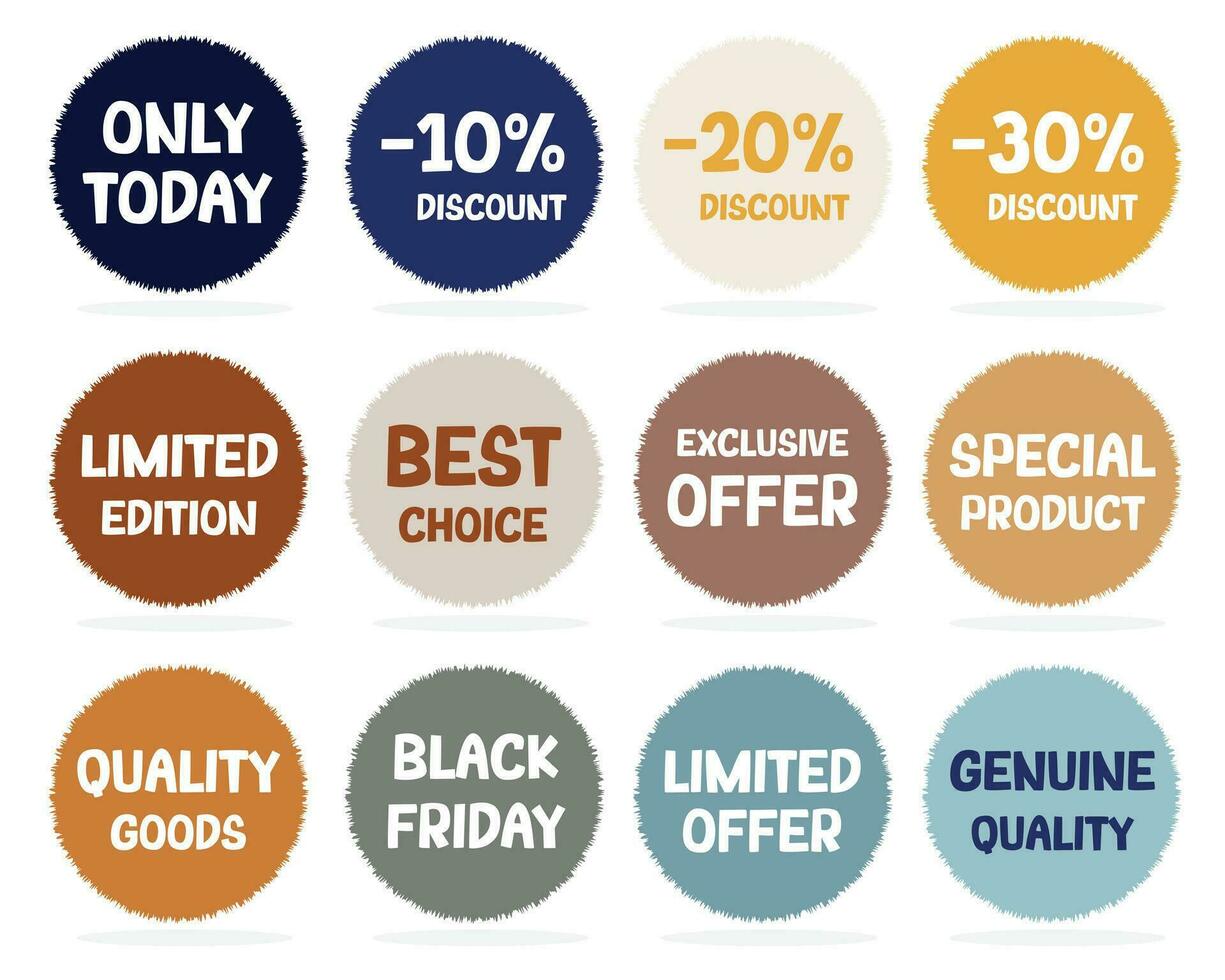 Set of Price tags. Promotional sale badge and retail paper stickers. vector