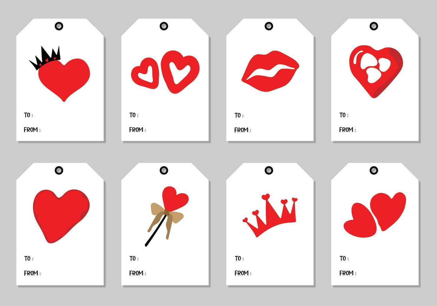 Set of Valentines day gift tag. vector