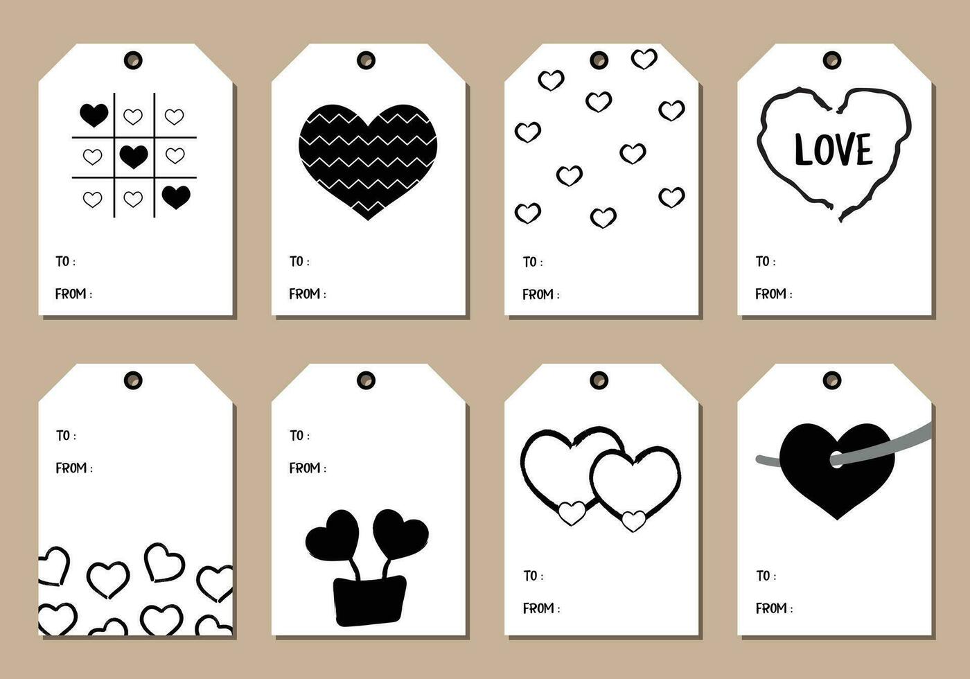 Set of Valentines day gift tag. vector