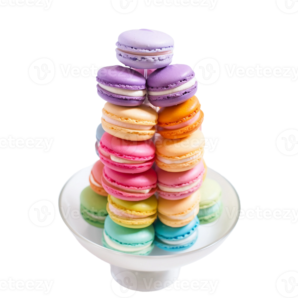 AI generated Rainbow-Colored Macaron Tower on Transparent Background. png