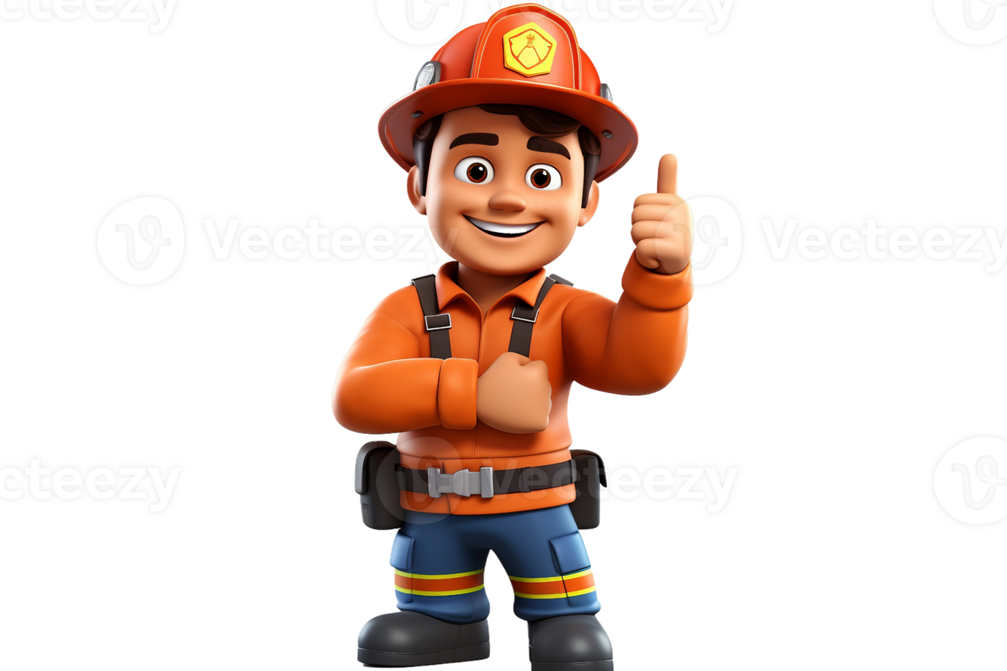 AI generated 3D Cartoon Character Male Firefighter with Crossed Arms Isolated on Transparent Background. png