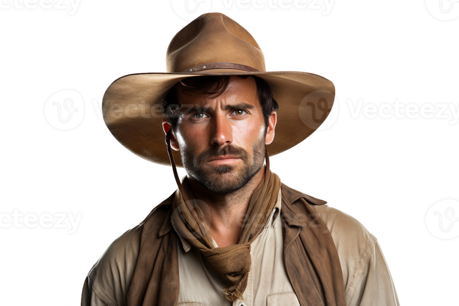 AI generated Male Field Worker in Cowboy Attire on a Transparent Background. png