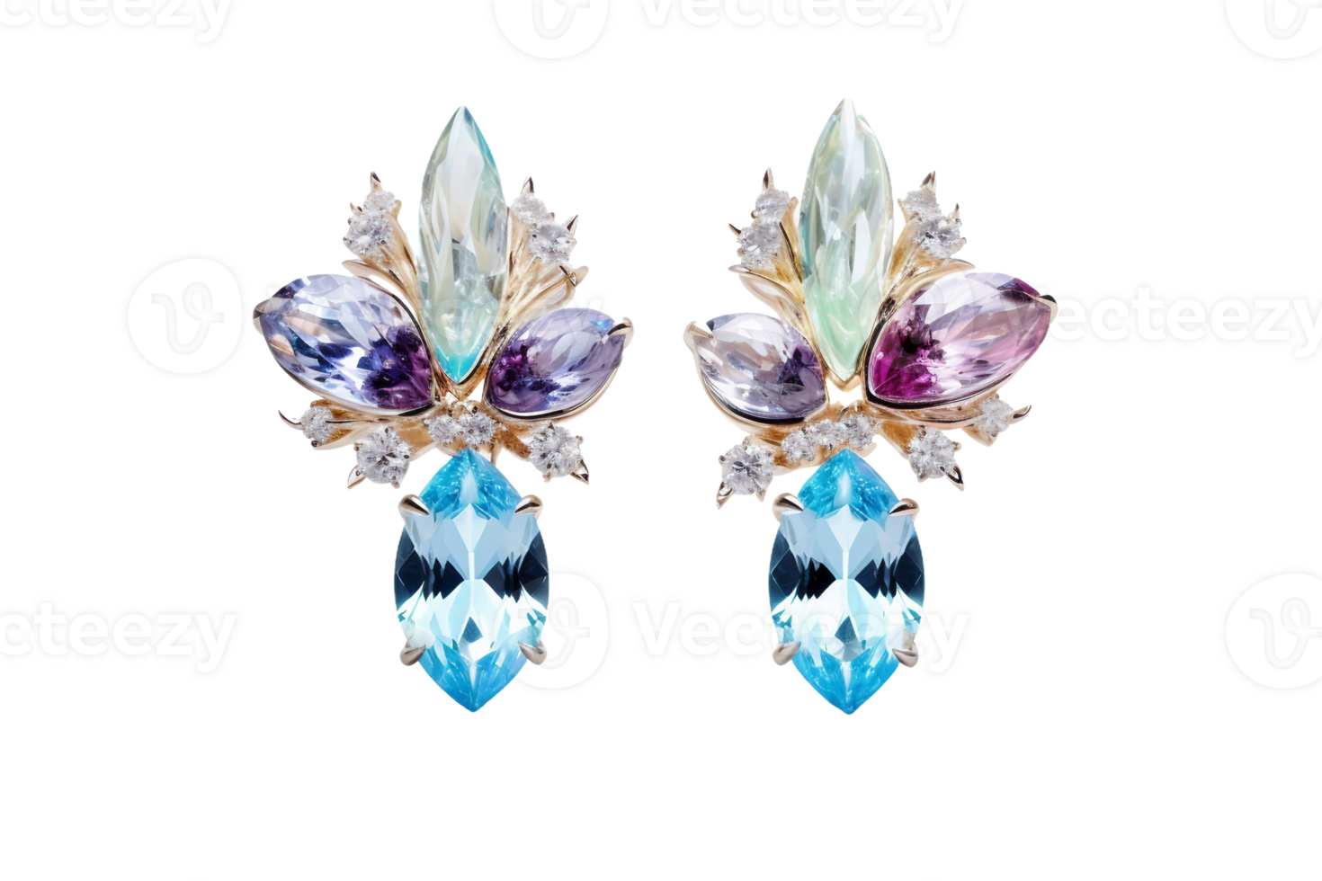 AI generated Gemstone Earrings with Transparent Background. png