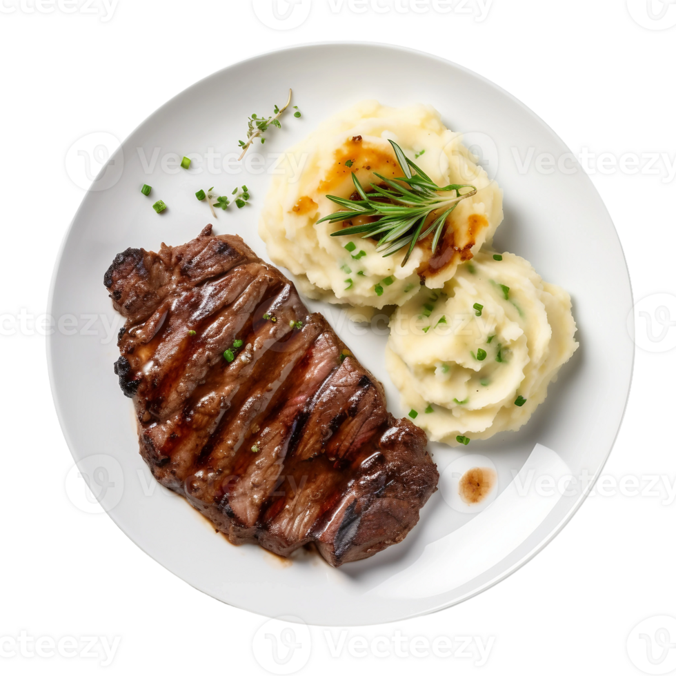 AI generated Grilled Steak with a Side of Mashed Potatoes on Transparent Background. png