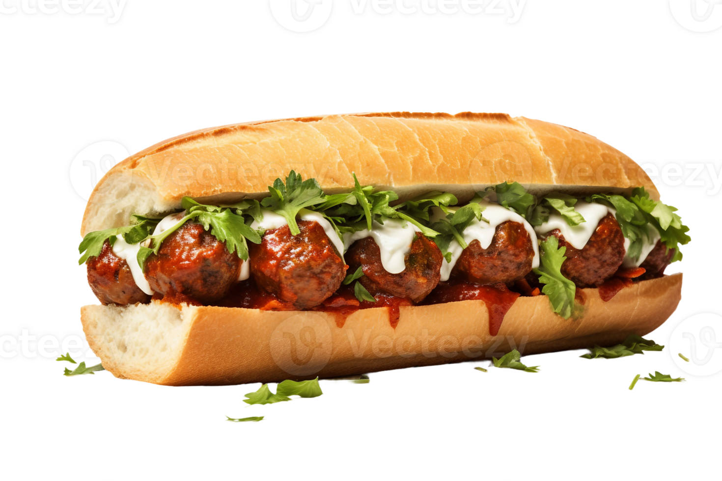 AI generated Meatball Sandwich with Transparent Background. png