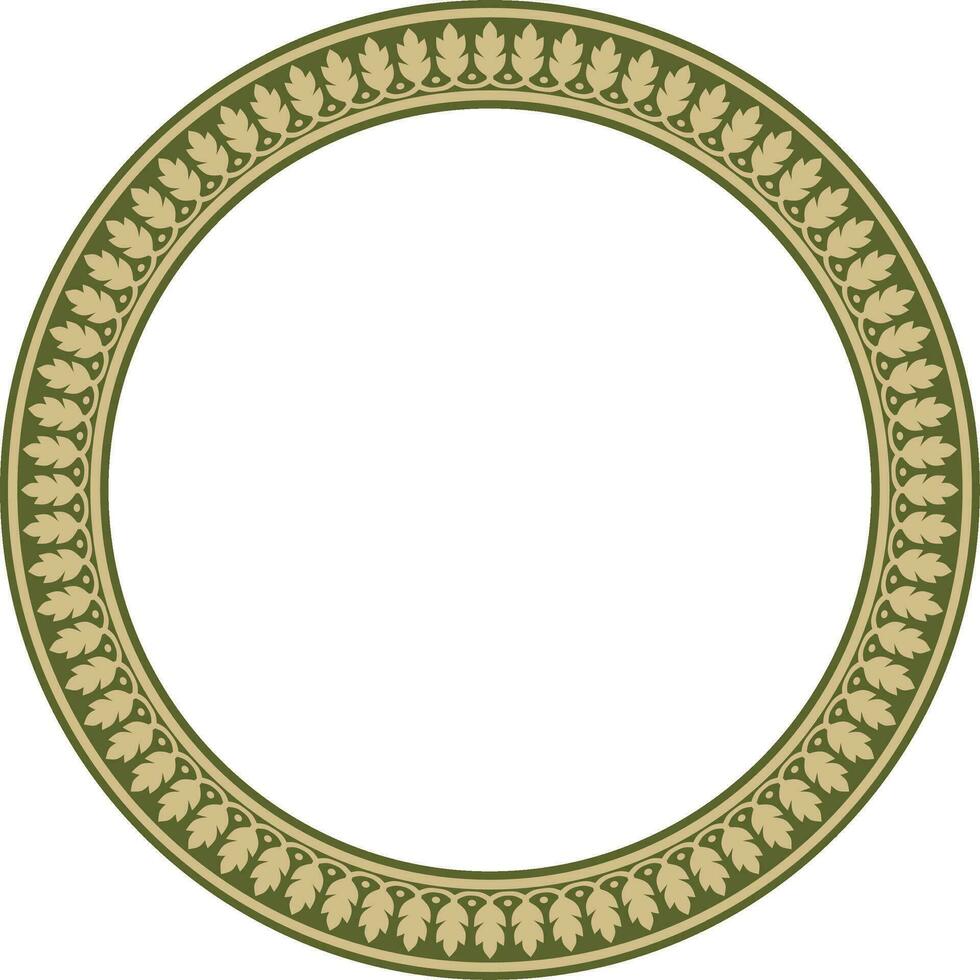 Vector round gold and green Indian national ornament. Ethnic plant circle, border. Frame, flower ring. Poppies and leaves