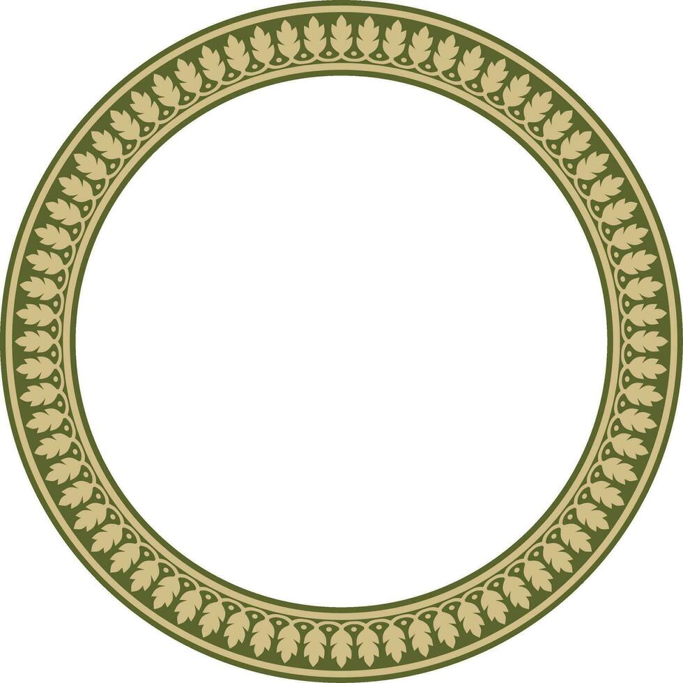 Vector round gold and green Indian national ornament. Ethnic plant circle, border. Frame, flower ring. Poppies and leaves