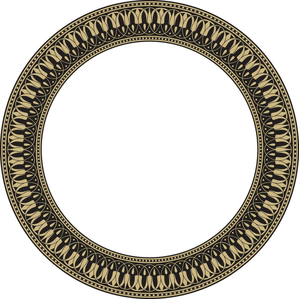 Vector gold and black round classic Greek meander ornament. Pattern, circle of Ancient Greece. Border, frame, ring of the Roman Empire..