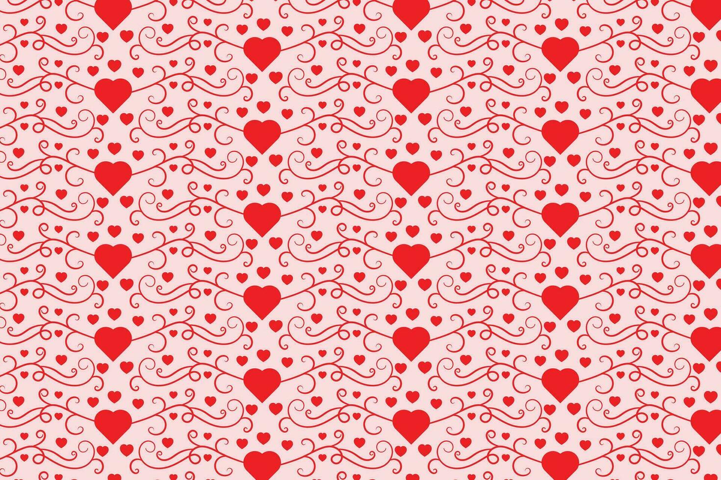 florece arremolinándose corazones sin costura patrón, resumen corazones remolinos patrón, san valentin día elegante sin costura fondo, Rizado corazones repitiendo fondo, rojo amor romántico textura envase papel vector