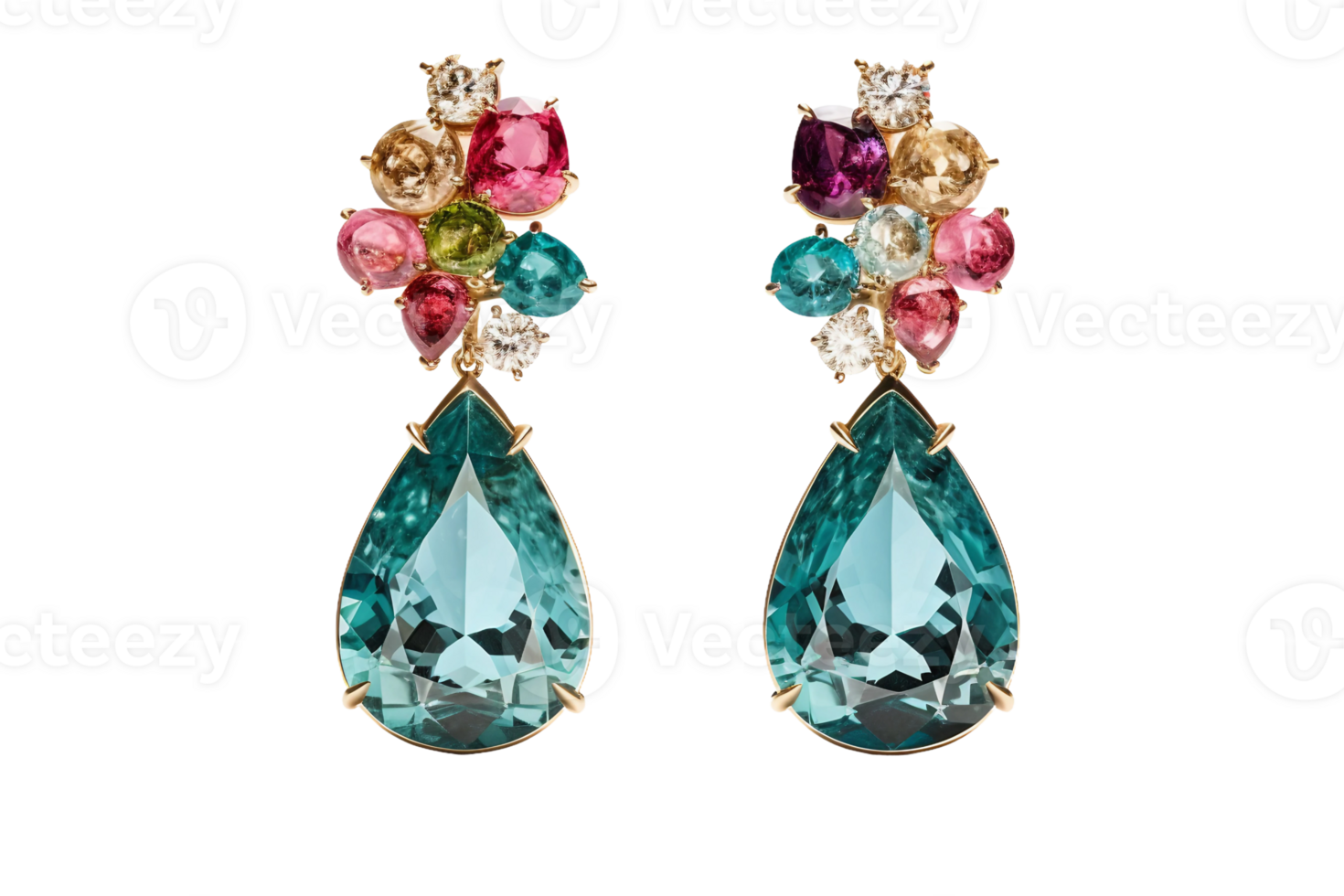 AI generated Gemstone Earrings with Transparent Background. png