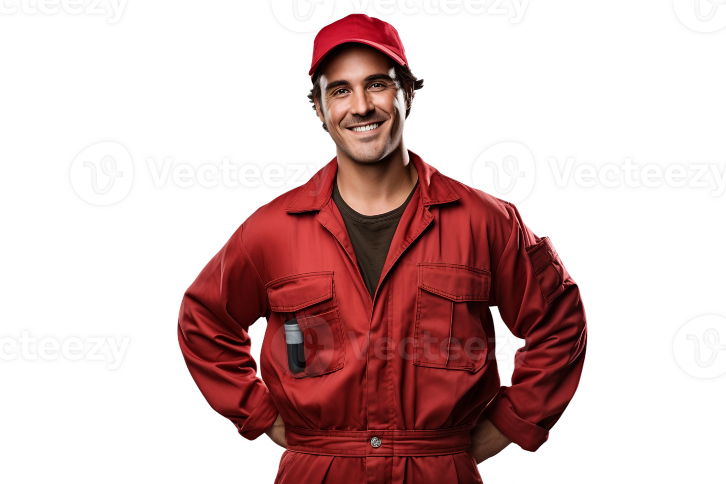 ai generado masculino campo trabajador en un mecánica mono con un transparente antecedentes. png