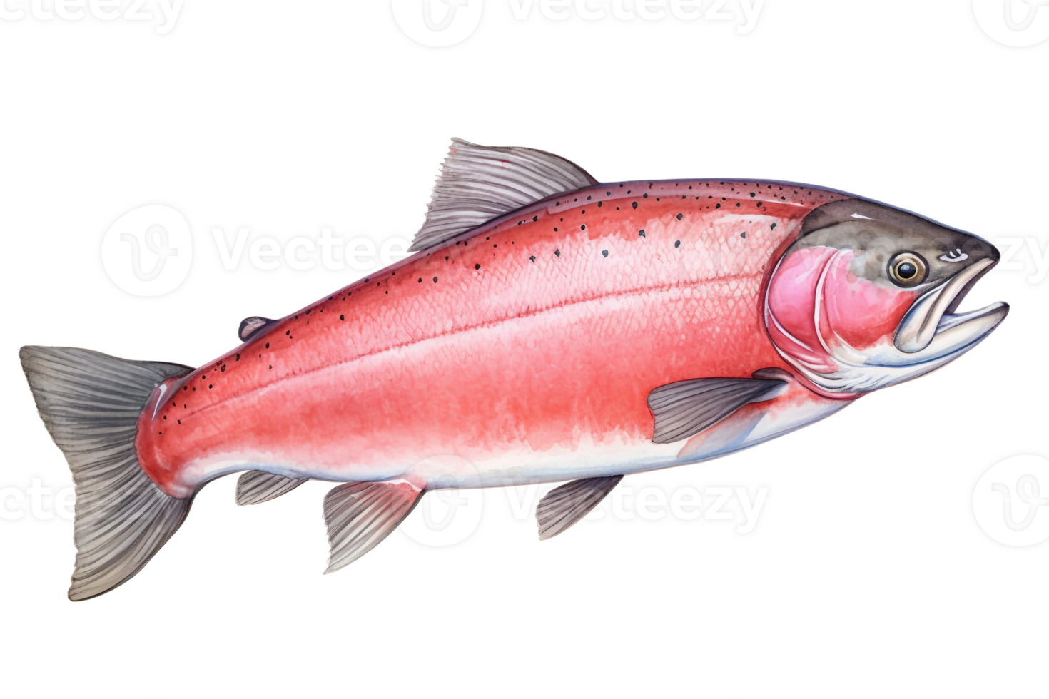AI generated Salmon fish with Transparent Background. png