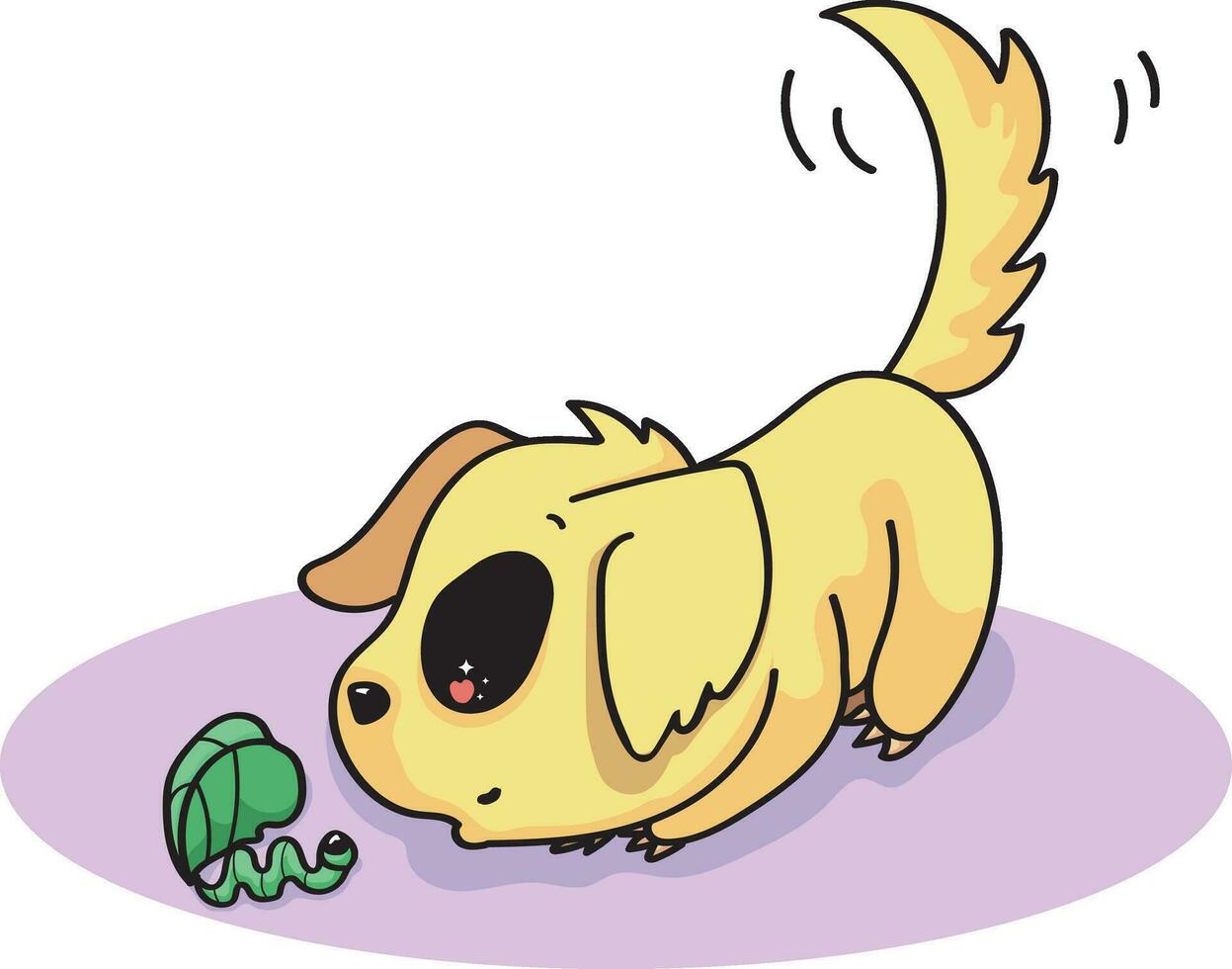 cute puppy staring at caterpillar cartoon flat illustration vector