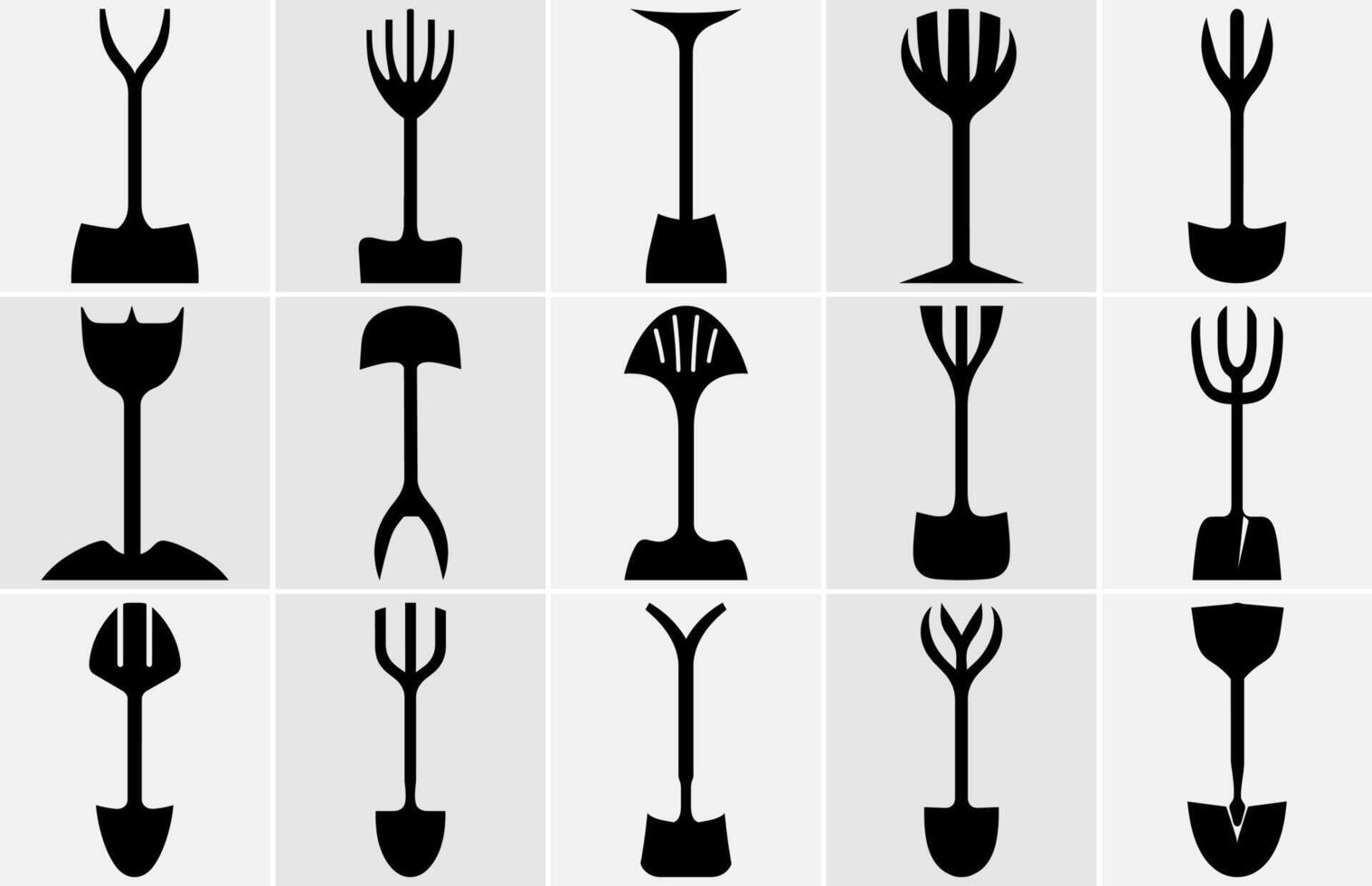 Shovels and spades in vector silhouette, Shovel Icon.