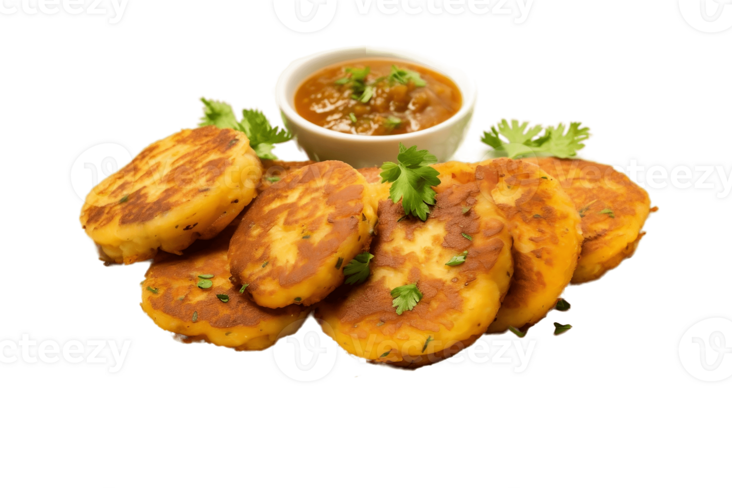 AI generated Aloo Tikki on Plate on Transparent Background. AI png