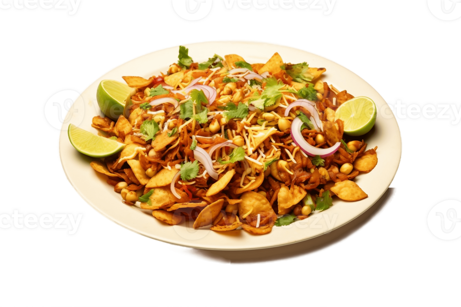 AI generated Bhel Puri on Plate on Transparent Background. AI png