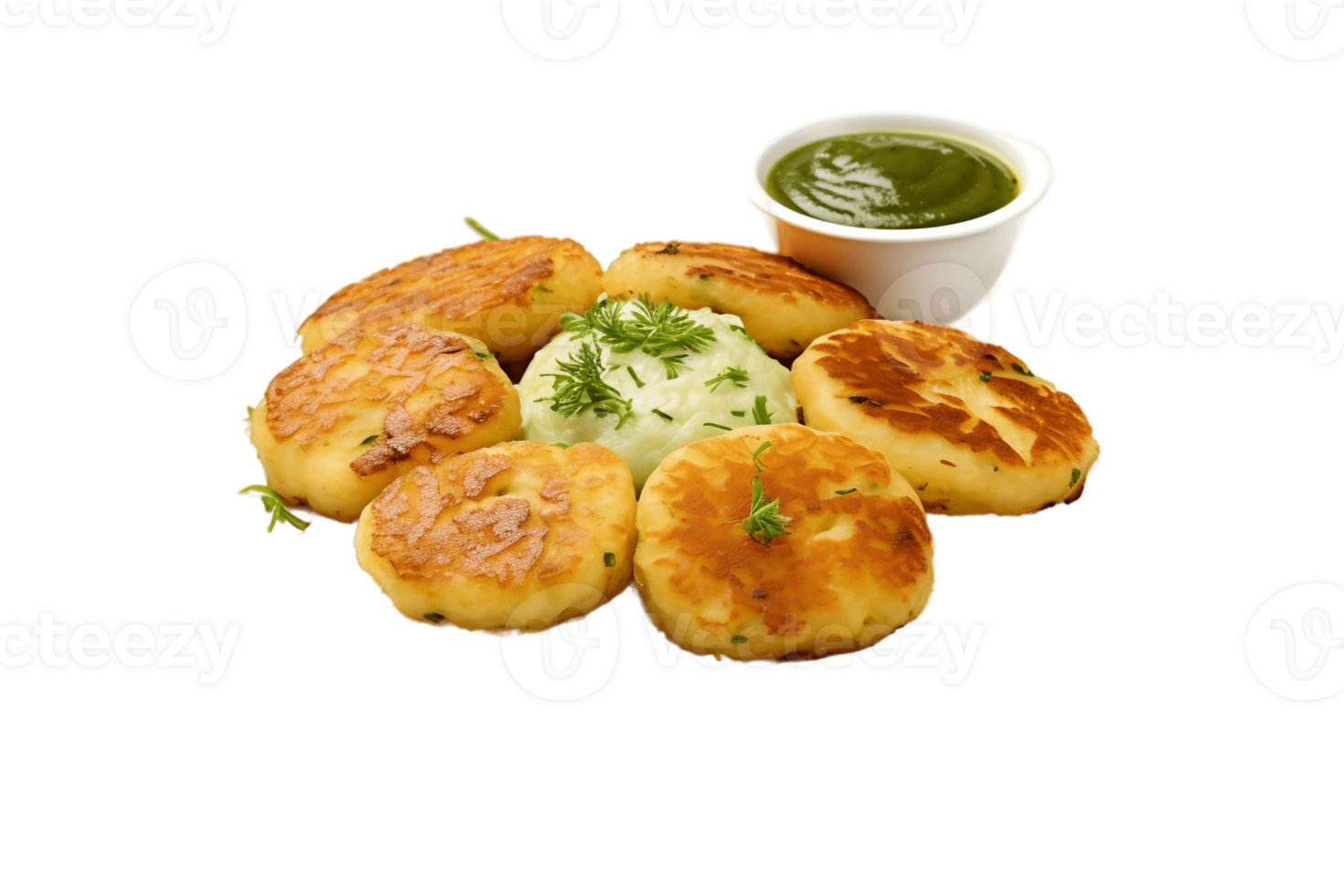 AI generated Aloo Tikki on Plate on Transparent Background. AI png