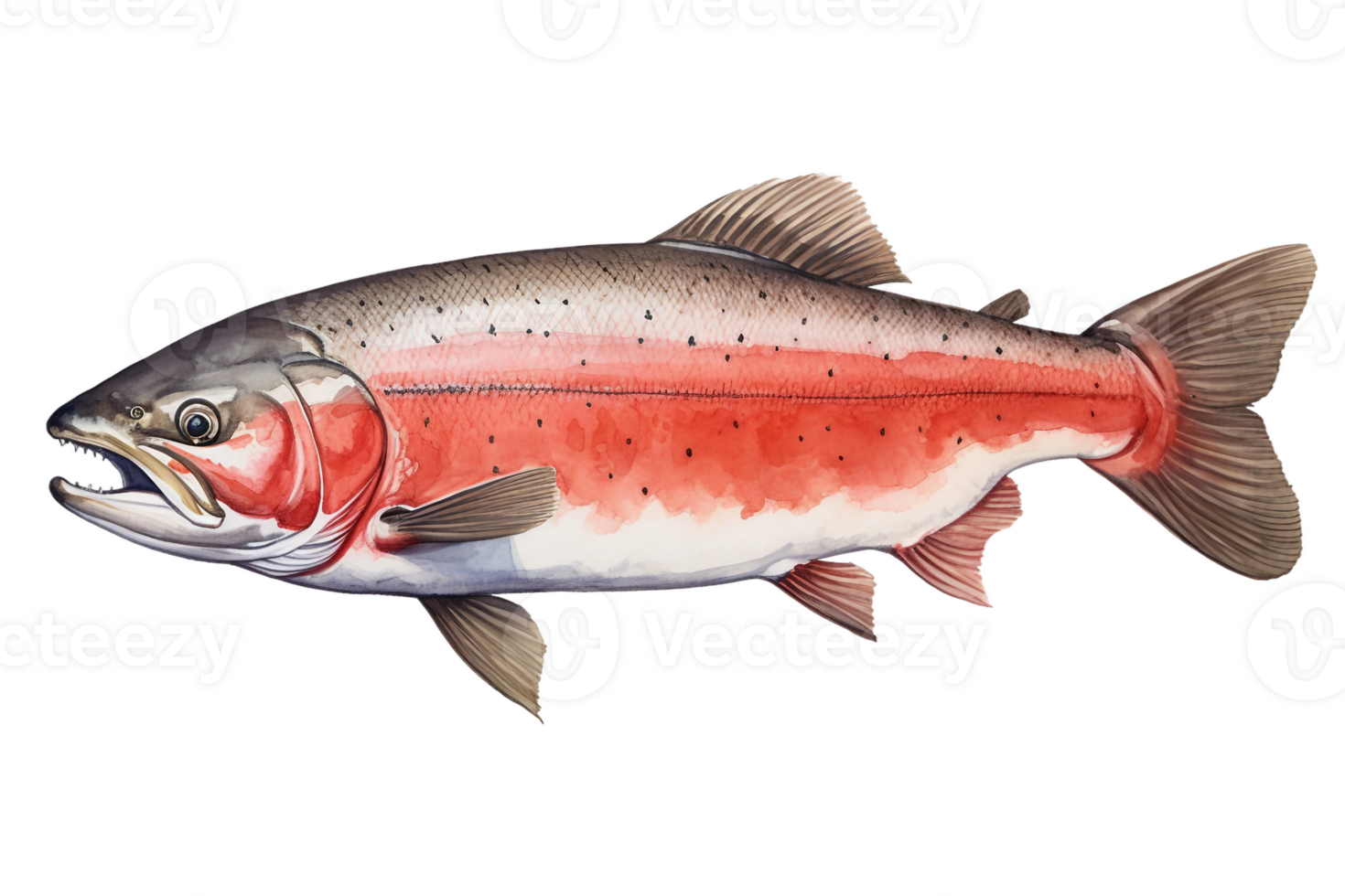 AI generated Salmon fish with Transparent Background. png