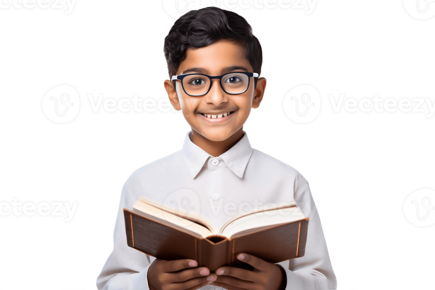 AI generated An Indian Student Wearing Glasses and Holding a Book on Transparent Background. AI png