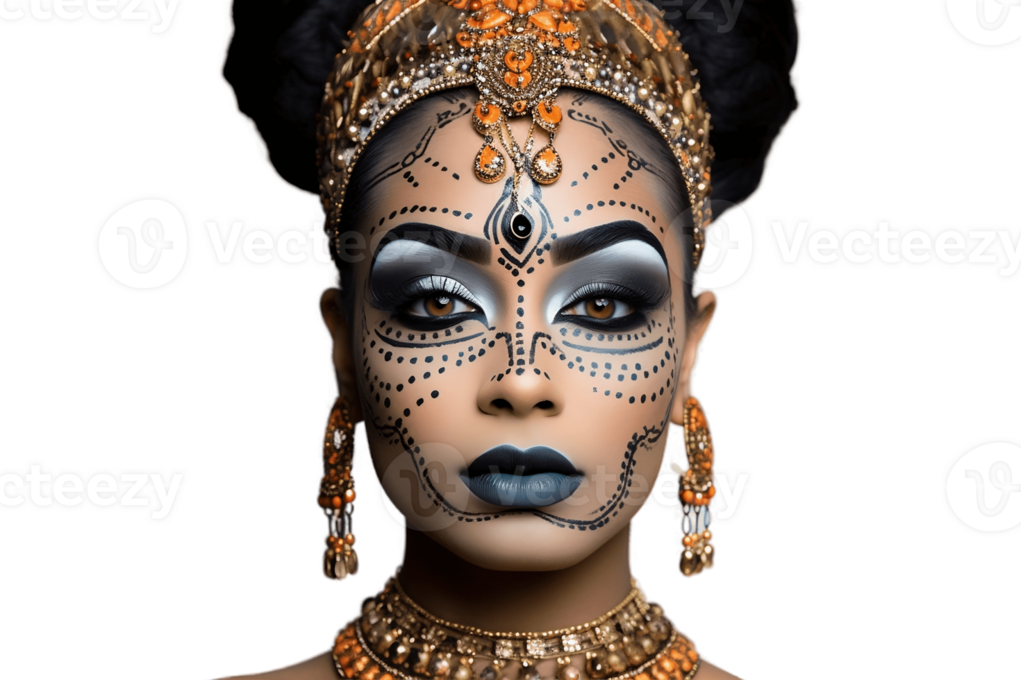 AI generated An Indian Actress in Dramatic Makeup on Transparent Background. AI png