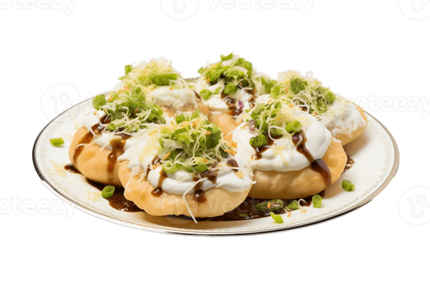 AI generated Dahi Puri on Plate Transparent Background. AI png