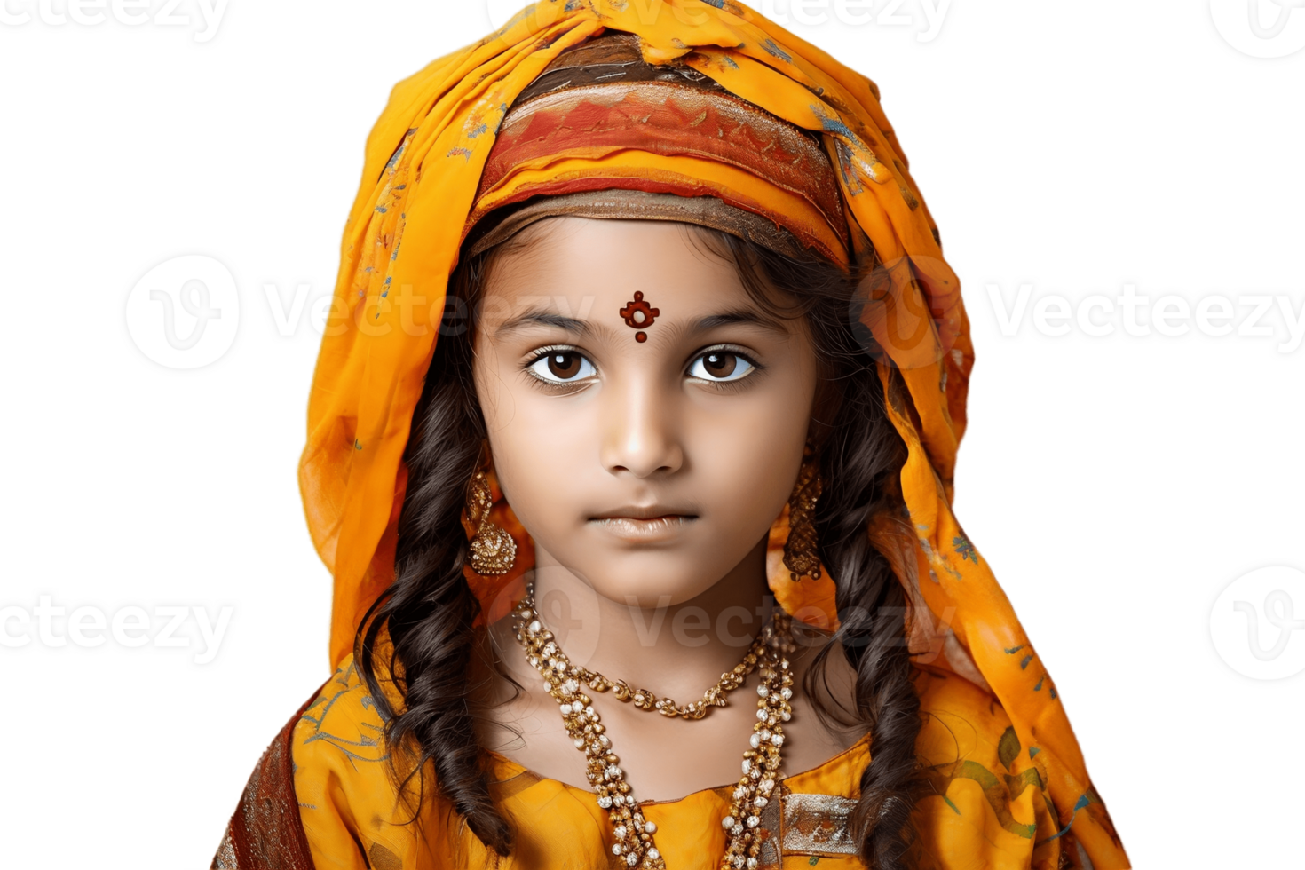 ai gegenereerd een jong Indisch meisje in kleurrijk etnisch kleding Aan transparant achtergrond. ai png