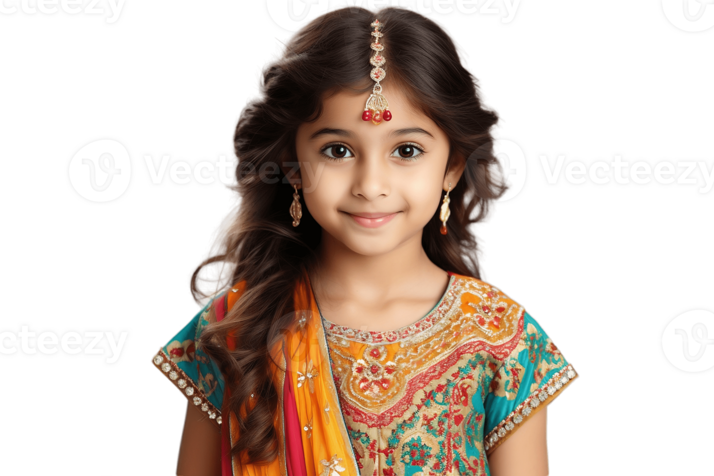 AI generated A Young Indian Girl in Colorful Ethnic Attire on Transparent Background. AI png