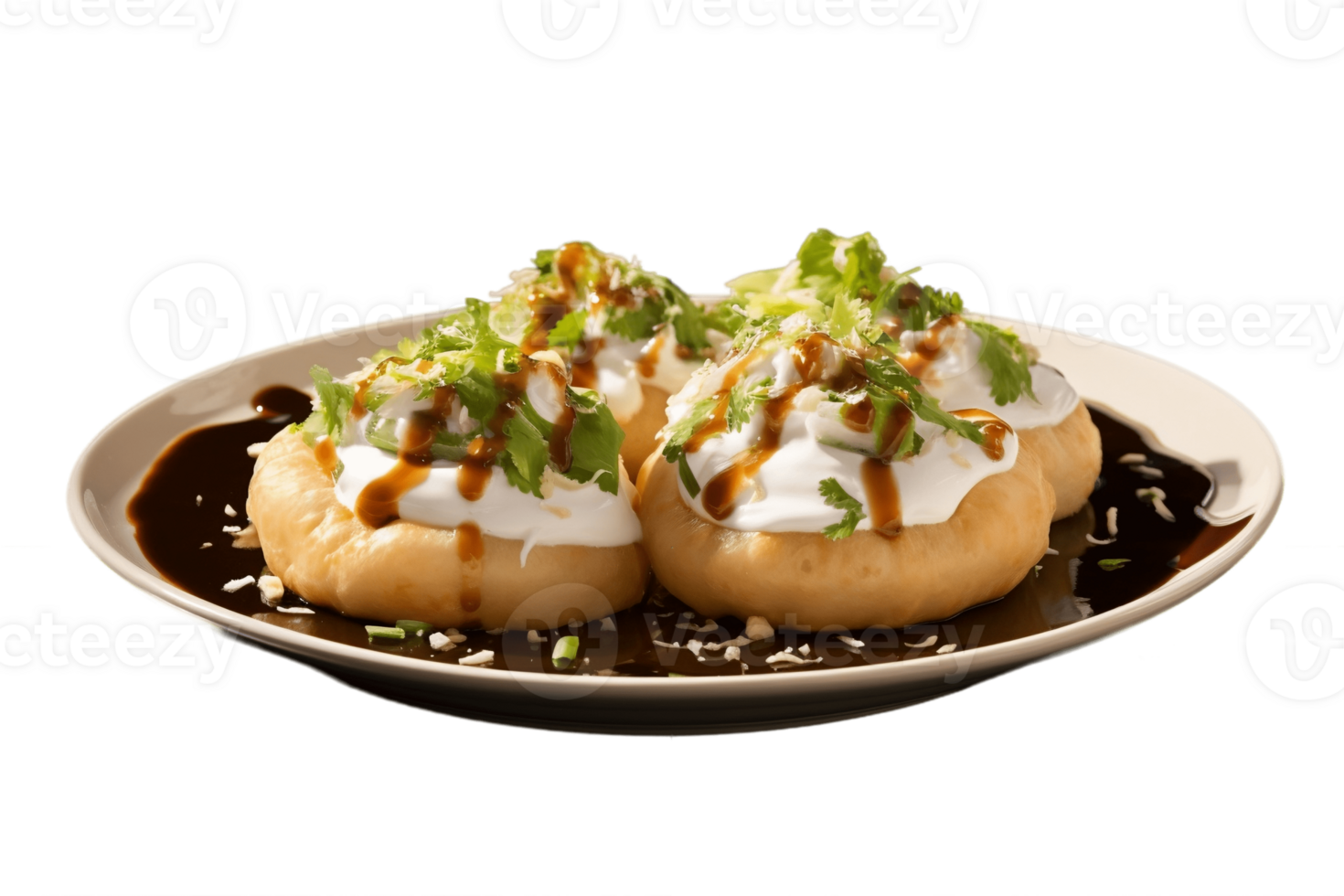 AI generated Dahi Puri on Plate Transparent Background. AI png