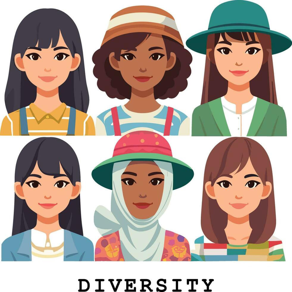 el belleza de diversidad - un vibrante vector diseño de diferente niña