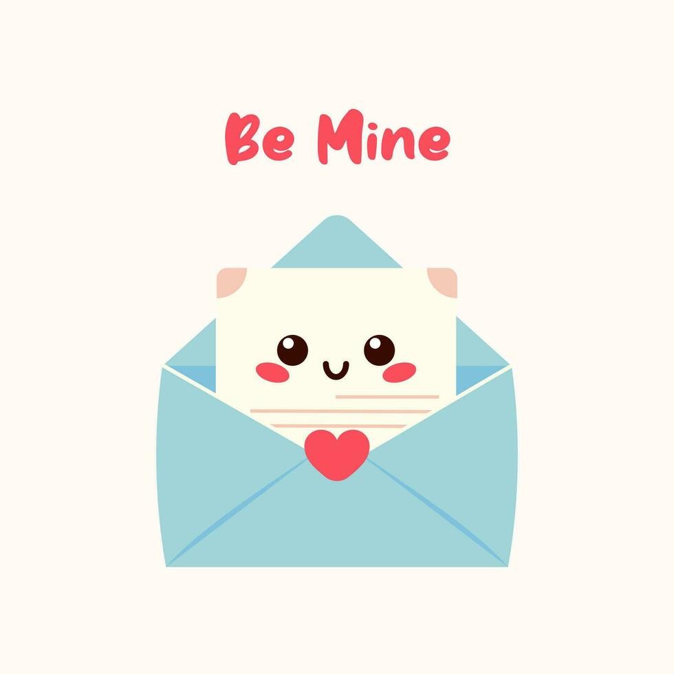 Cute kawaii love letter. Open Envelope with love message and heart. Happy Valentine's Day vector