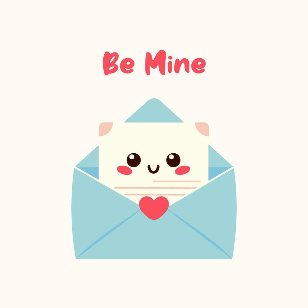 linda kawaii amor carta. abierto sobre con amor mensaje y corazón. contento San Valentín día vector