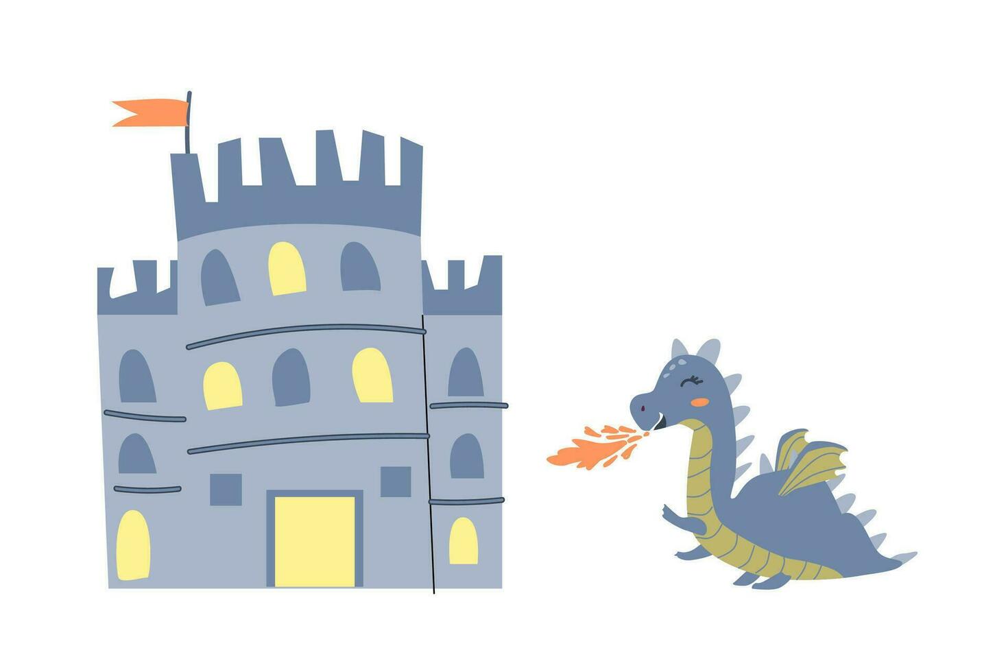 cartoon dragon and castle - fairy design elements vector