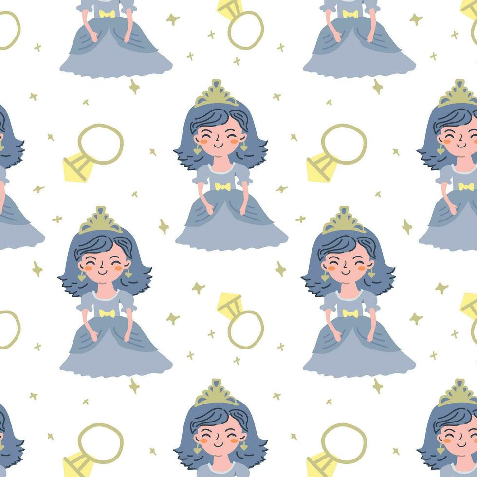 seamless pattern with ring and princess vector