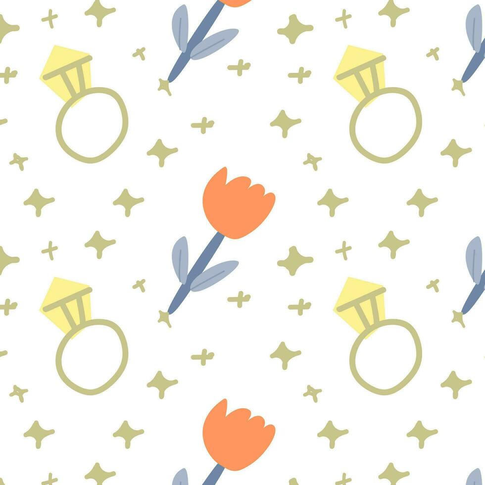seamless girl background with ring and flower vector