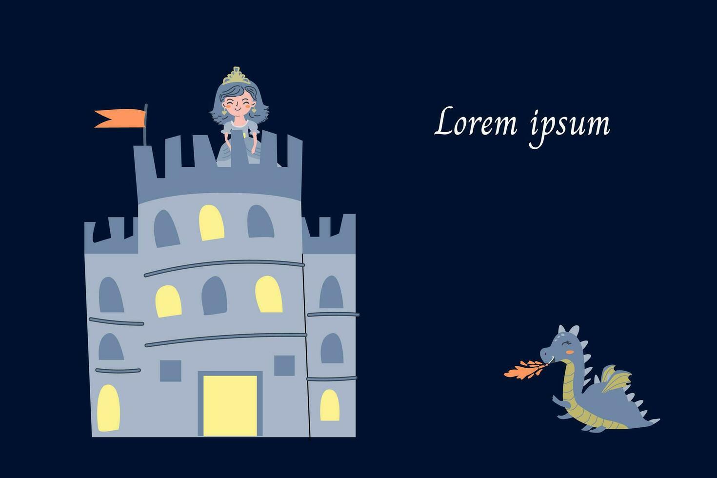 cute fairy tail dragon and castle invitation banner vector