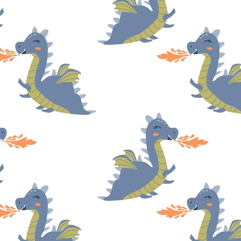 seamless pattern with cartoon fairy dragon vector