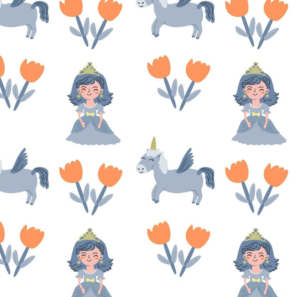 cute fairy small princess and flower seamless pattern isolated vector
