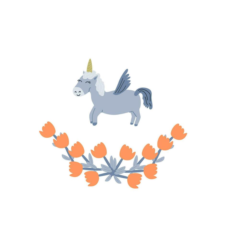 linda unicornio y flor - cubrir o bandera modelo vector