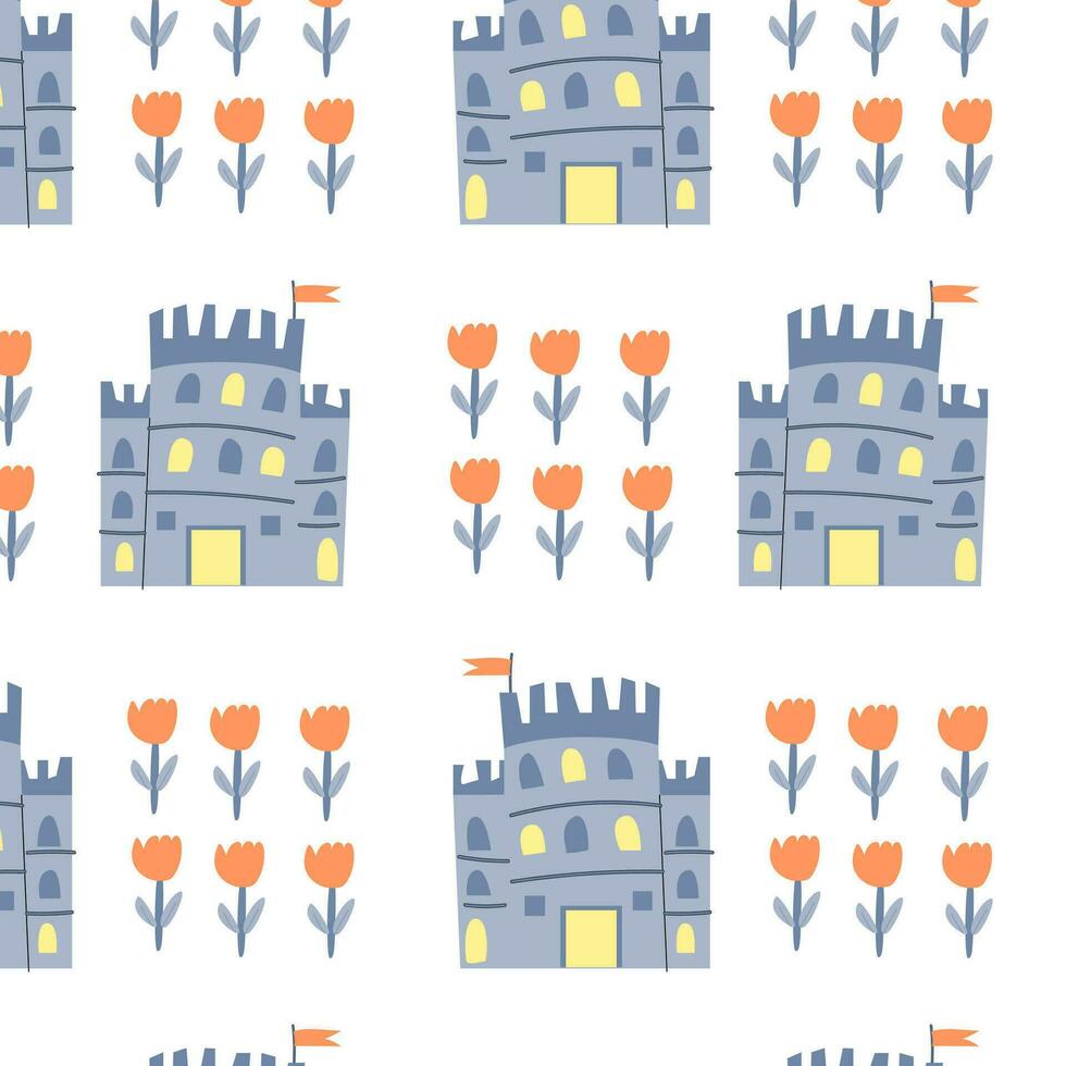 fairy castle and flower geometry pattern vector