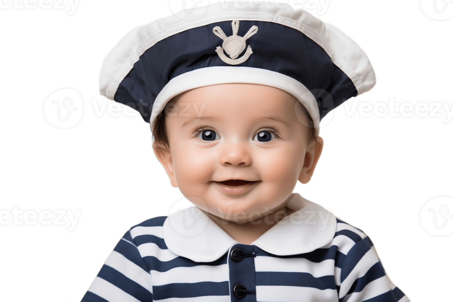 ai generiert Baby Junge gekleidet wie ein wenig Matrose auf transparent Hintergrund. png