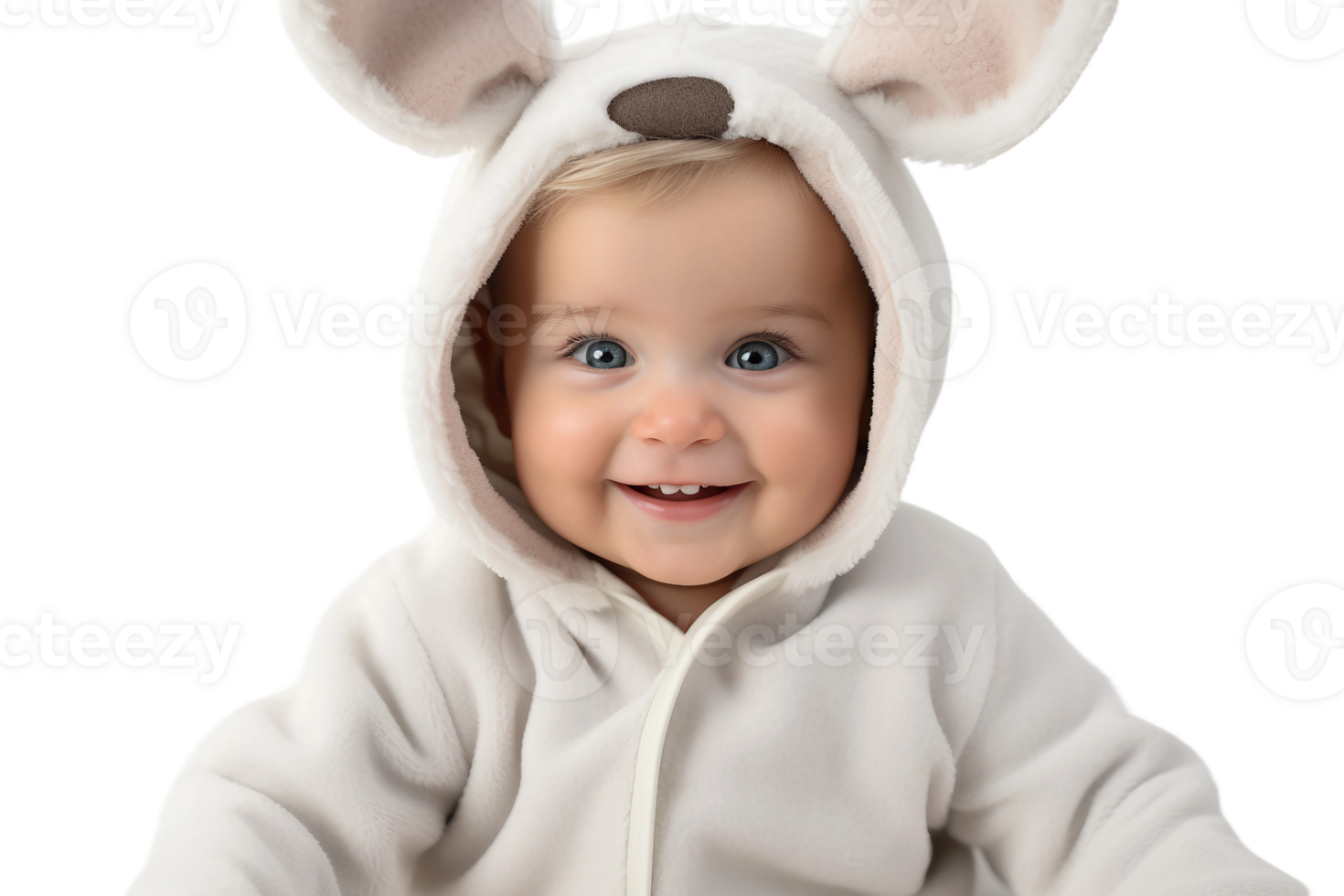 ai gegenereerd baby meisje vervelend een schattig konijn Onesie Aan transparant achtergrond. ai png