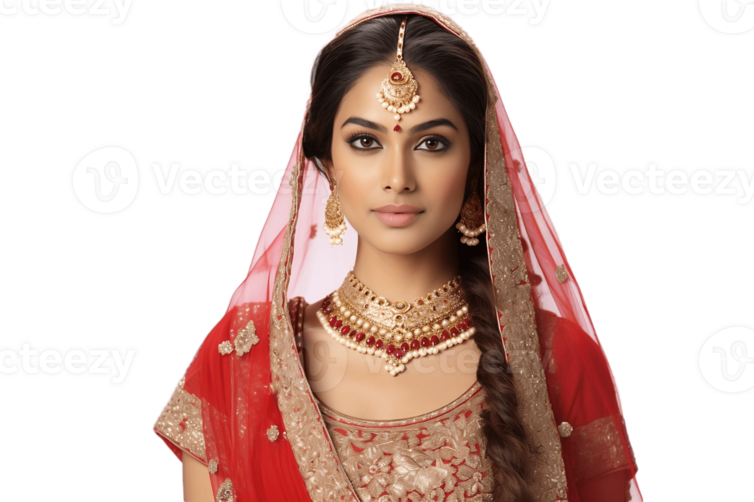 AI generated An Indian Bride in Traditional Wedding Attire on Transparent Background. AI png