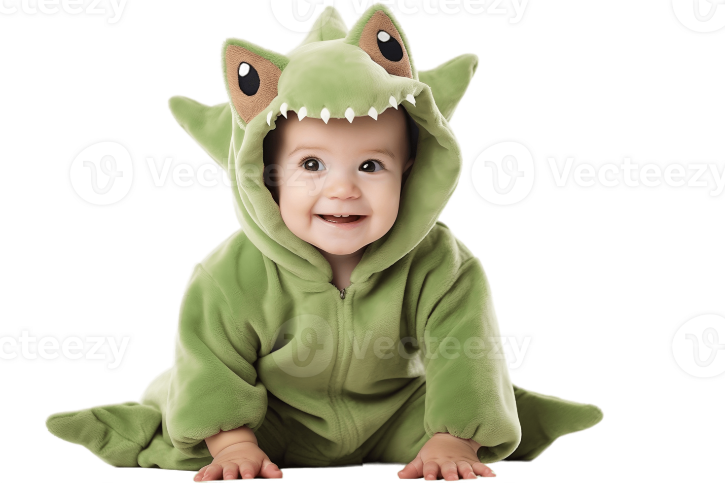 ai generato bambino ragazzo nel un' dinosauro costume su trasparente sfondo. png