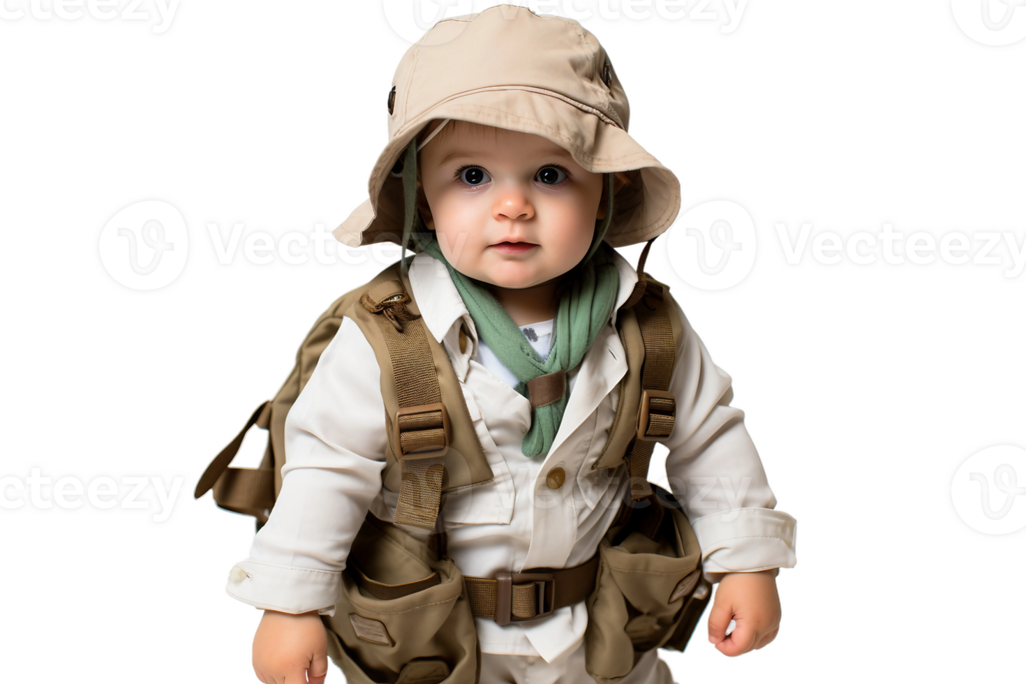 ai generiert Baby Junge im ein Safari Forscher Outfit auf transparent Hintergrund. ai png