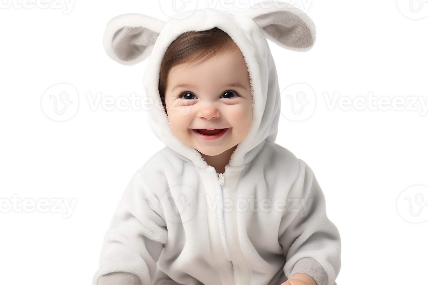 ai genererad bebis flicka bär en söt kanin onesie på transparent bakgrund. ai png