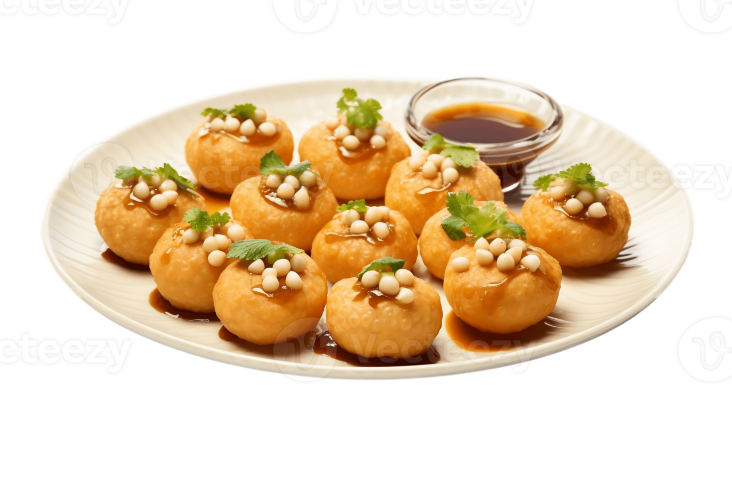 ai généré Pani puri sur assiette transparent Contexte. ai png