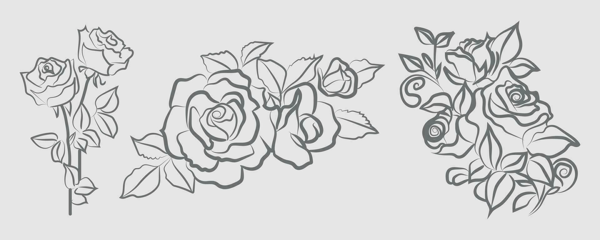 rose illustration of pencil line art with doodle style  coloring book page Free Vector