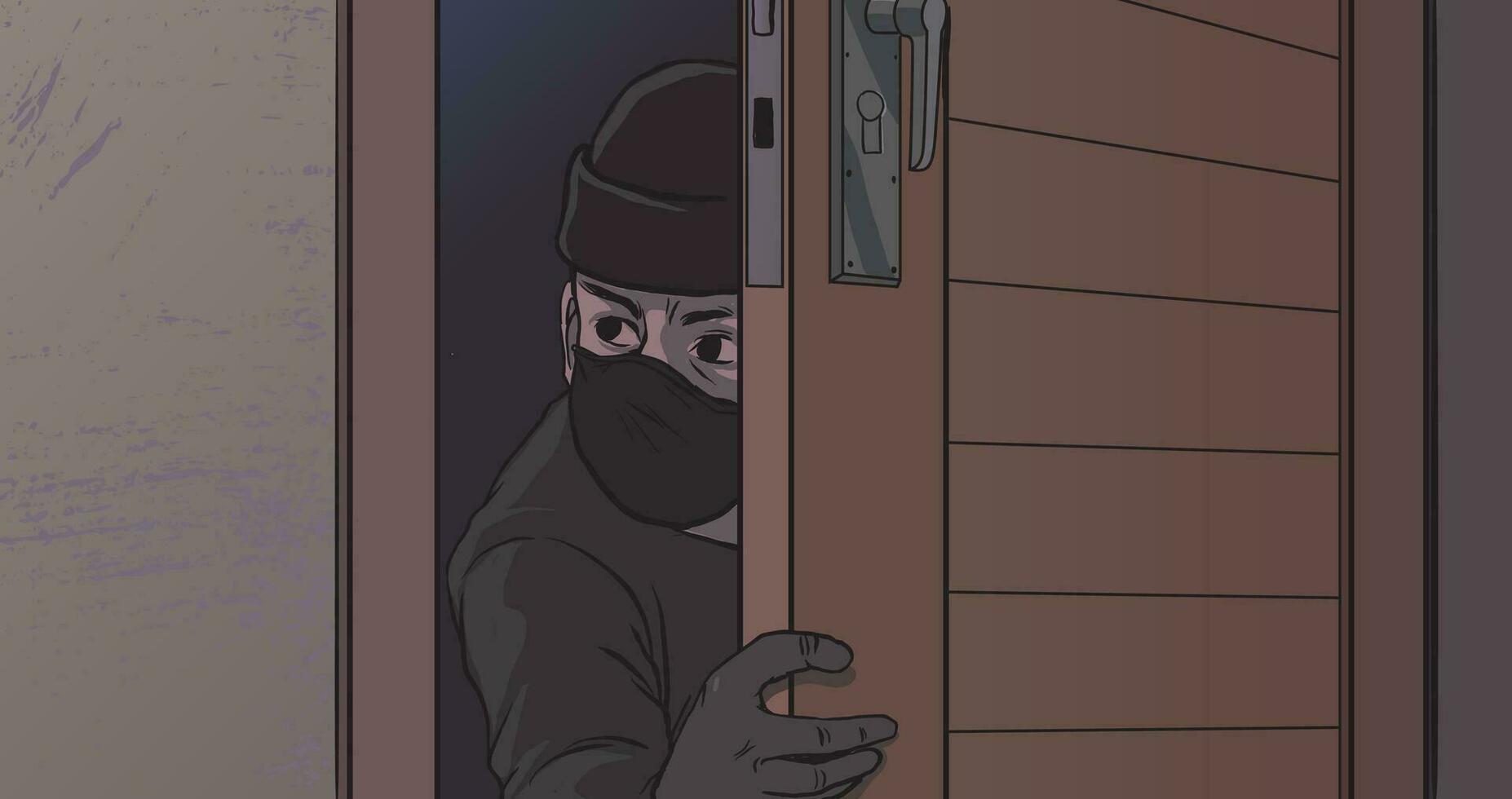 illustration of thief sneaking through the door vector